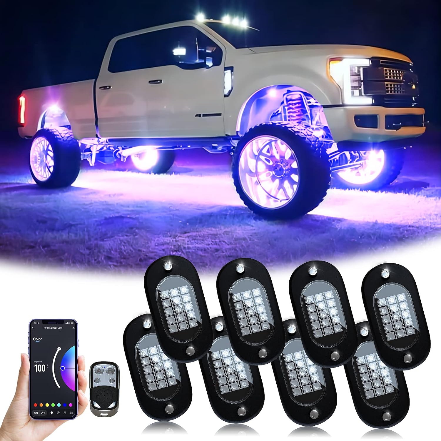 YiLaie 8 Pod RGB LED Rock Lights Kit