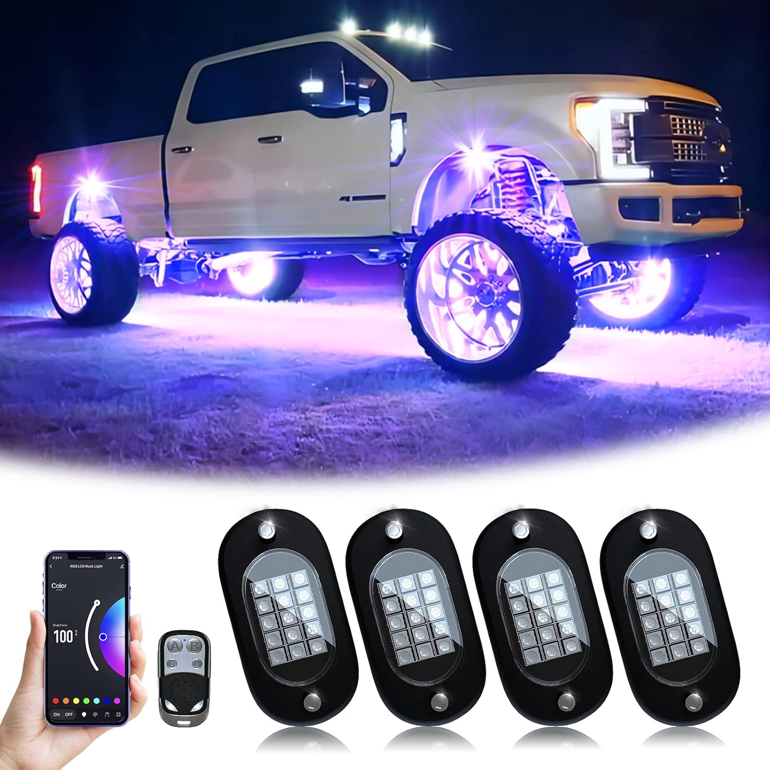 YiLaie 4 Pod RGB Rock Lights Set