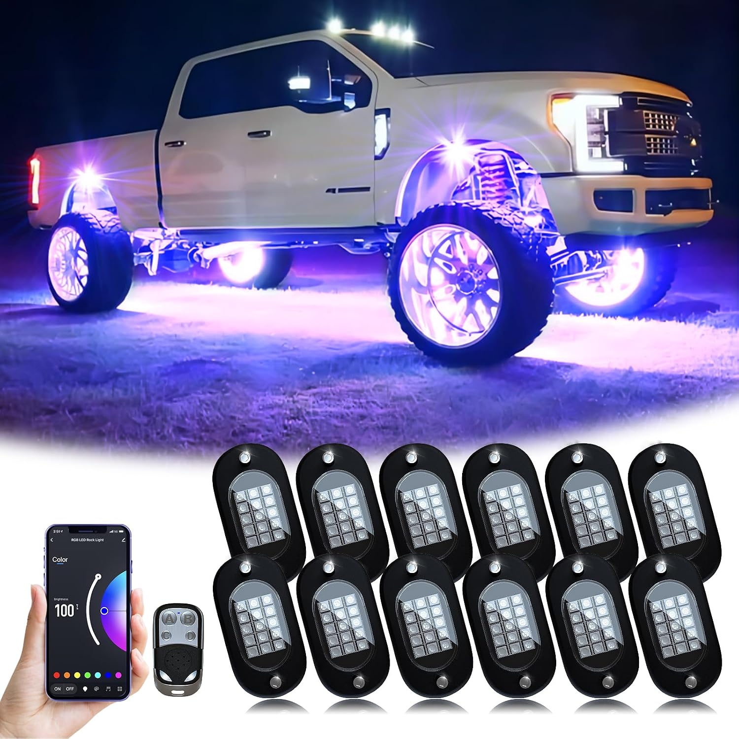 YiLaie 12 Pod RGB LED Rock Light System